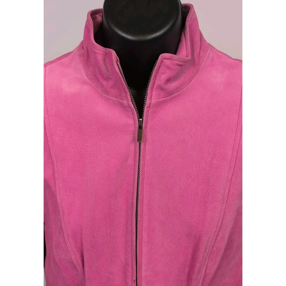 Anne Klein Vintage Brushed Leather Jacket Pink Size 12 100%‎ Leather NWT